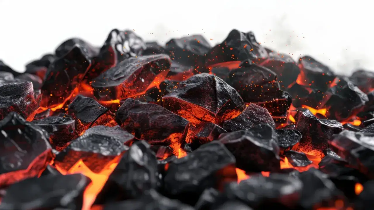 Żarzące się węgle, iskry unoszą się w powietrzu. Pytanie "do kiedy można palić węglem" nabiera znaczenia w obliczu takich obrazów.