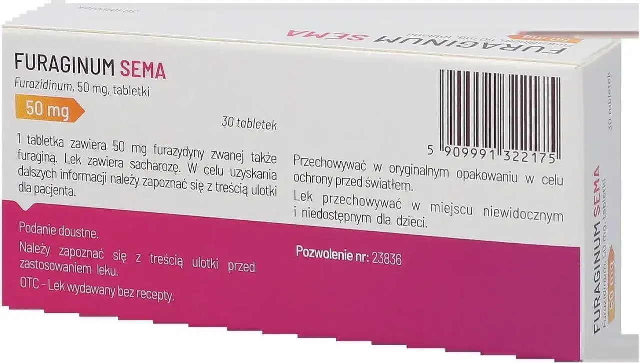 Opakowanie leku Furaginum SEMA 50 mg, 30 tabletek.
