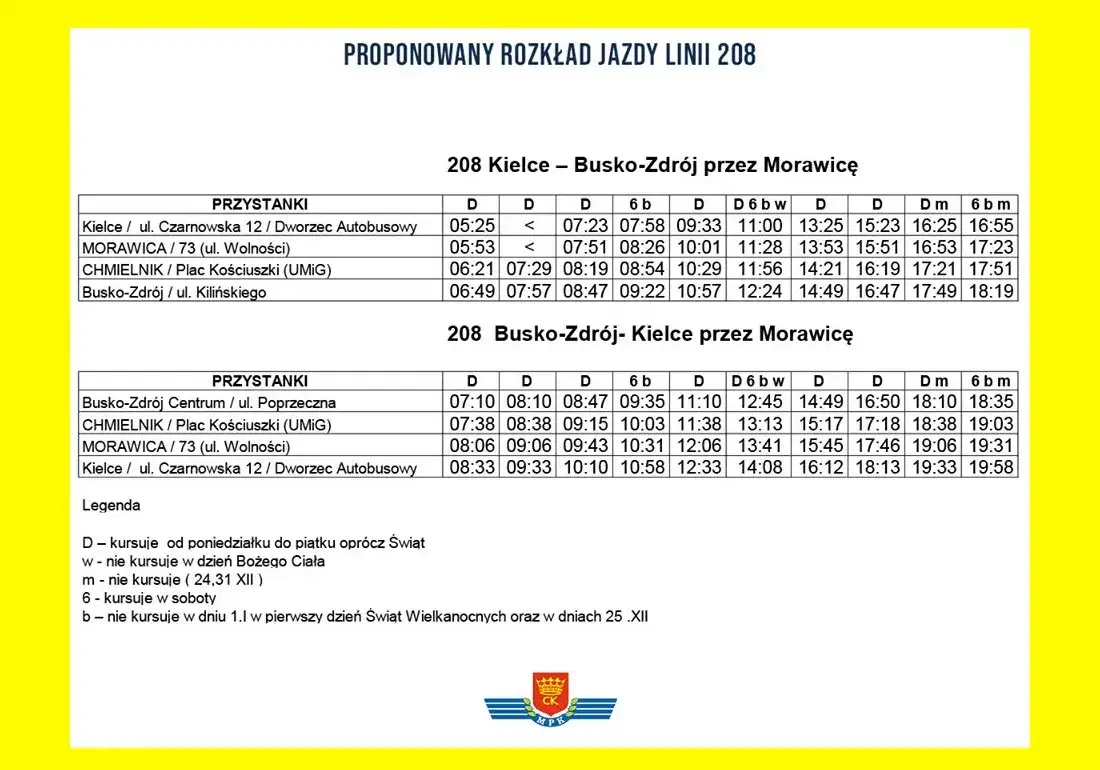 Rozkład jazdy 45 Morawica Kielce – sprawdź godziny i przystanki