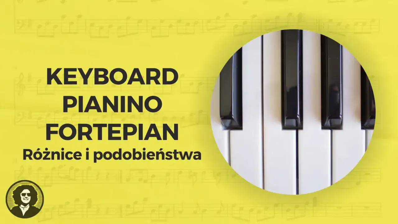 Zbliżenie na klawisze fortepianu na żółtym tle z nutami.