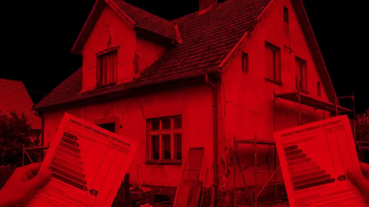 Czy domy z certyfikatem energetycznym klasy F i G będą niesprzedawalne od 2026? Na zdjęciu widać stary dom i certyfikaty energetyczne.