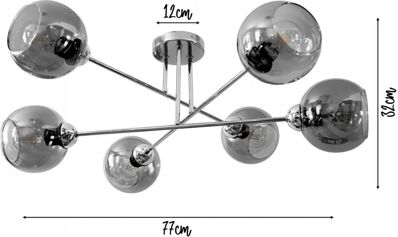 Nowoczesna lampa z sześcioma szklanymi kulami w chromie. Jej futurystyczny design doda blasku każdemu wnętrzu.