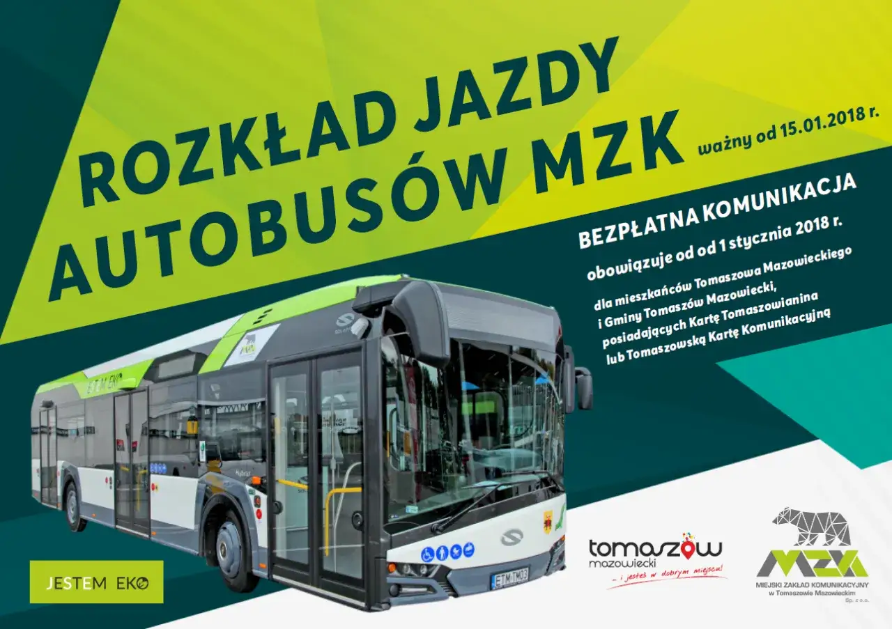 Rozkład jazdy autobusów MZK Tomaszów Mazowiecki. Bezpłatna komunikacja od 1.01.2018 dla mieszkańców.