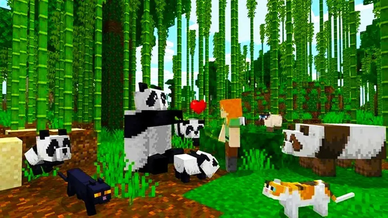 W bambusowym lesie Minecraft, Alex i pandy cieszą się wspólnym czasem. Dowiedz się, jak zainstalować mody do Minecraft, by dodać więcej zwierząt i przygód!