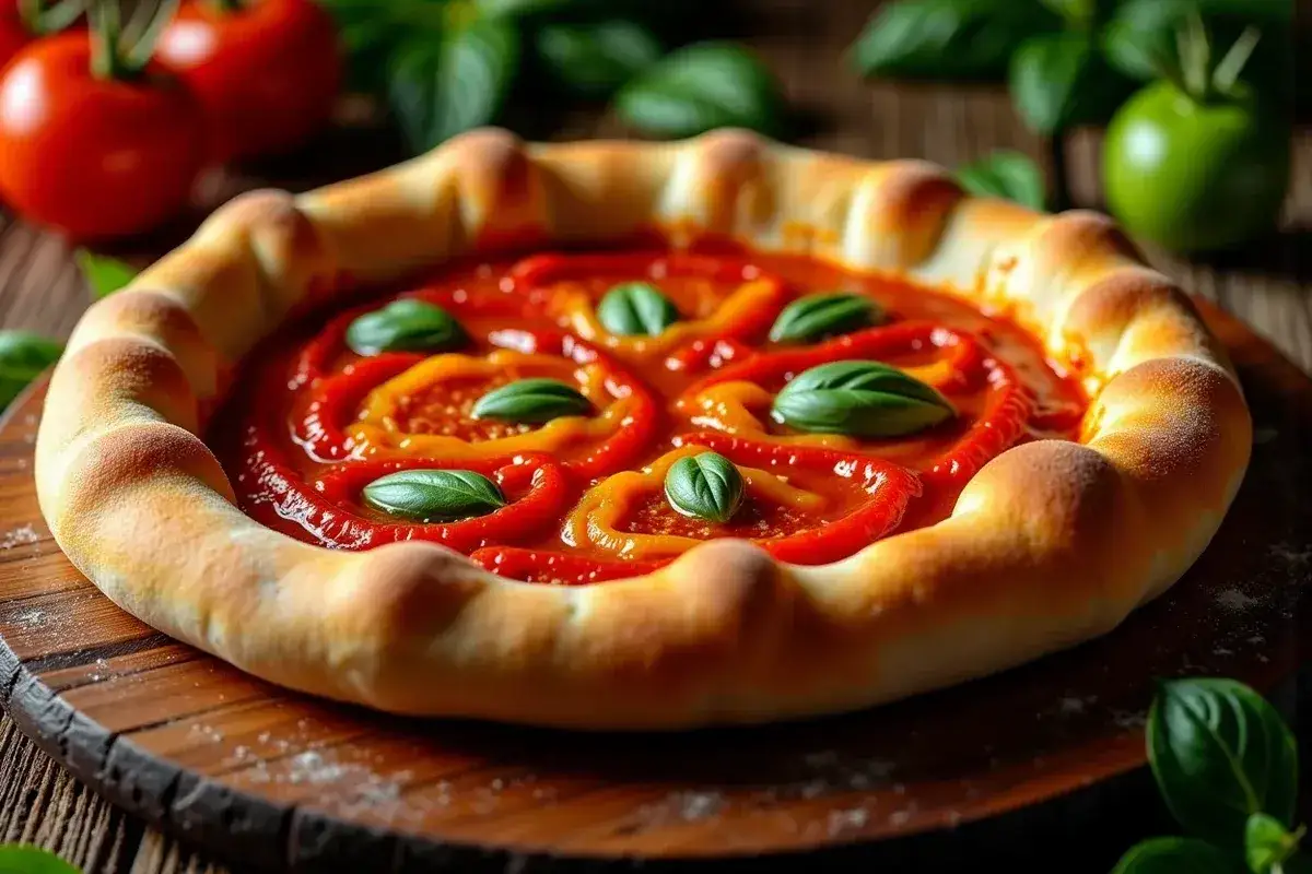 Pyszna pizza z papryką i bazylią, idealne dodatki do pizzy.