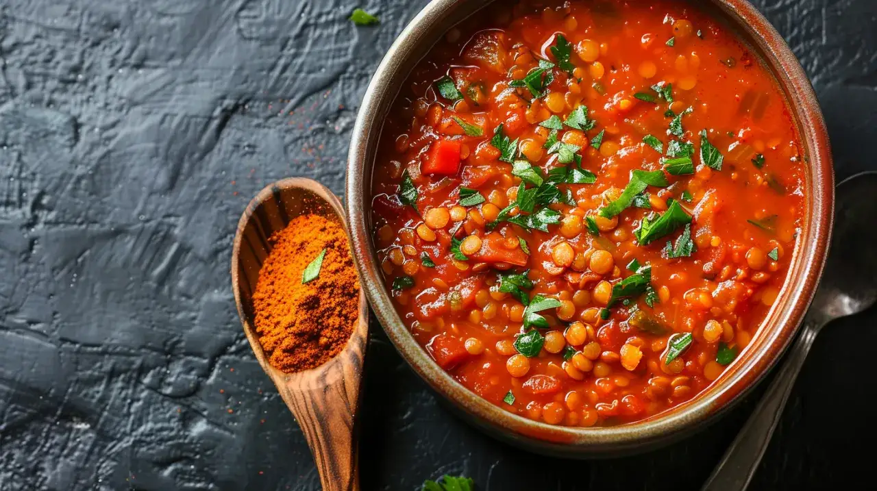 Przepis na zupę wegetariańską z soczewicą, pomidorami i curry