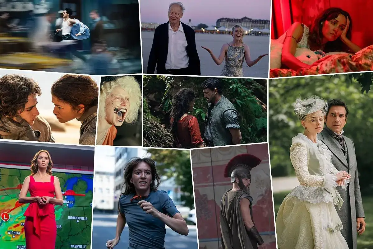 Kolaż scen z filmów, w tym z "mit o powstaniu świata film". Widzimy pary, samotne postacie i sceny akcji.