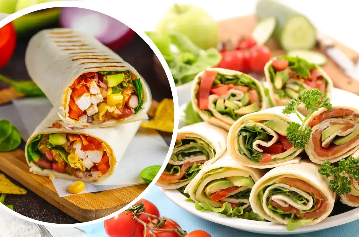 Jak zawijać tortille na przekąski: kurczak z warzywami i łosoś z awokado. Pyszne i proste!