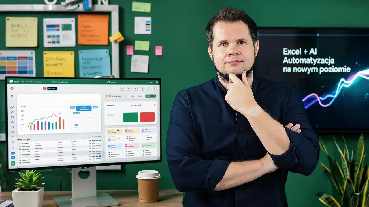 Mężczyzna zastanawia się nad tym, jak kopiować w Excelu, patrząc na ekran z danymi i wykresami.