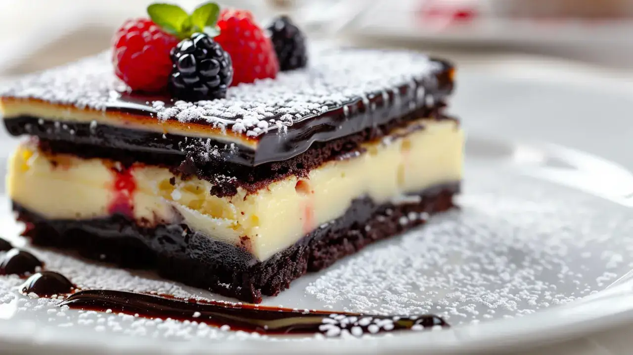 Podłużne ciastko z kremem waniliowym i polewą czekoladową