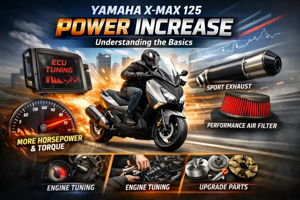 Chip tuning motocykla 125 Yamaha X-Max: ECU, sportowy wydech, filtr powietrza, więcej mocy i momentu obrotowego.