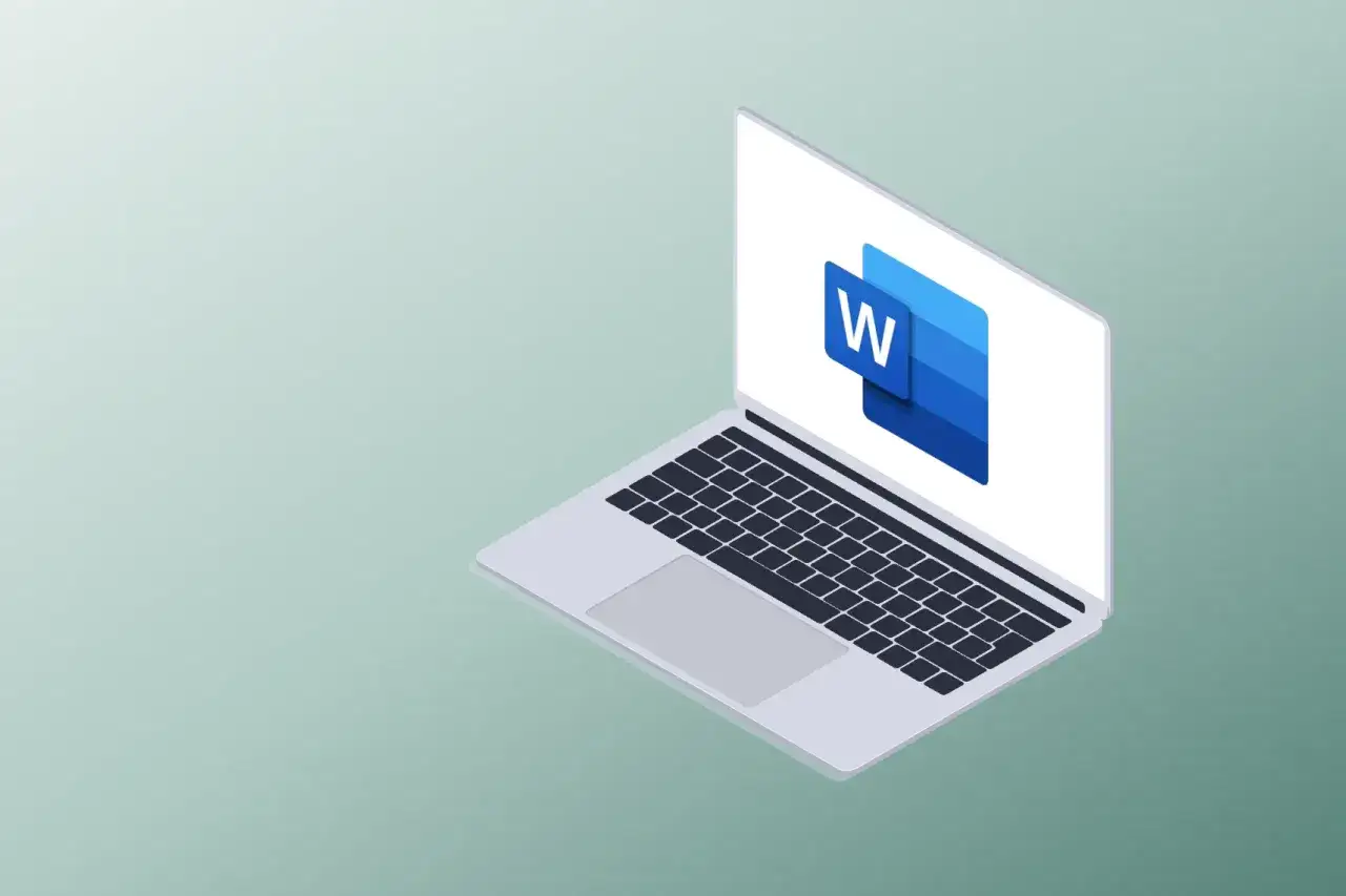 Laptop z ikoną Worda. Dowiedz się, jak przenieść pojedyncze znaki w Wordzie, by usprawnić pracę z tekstem.