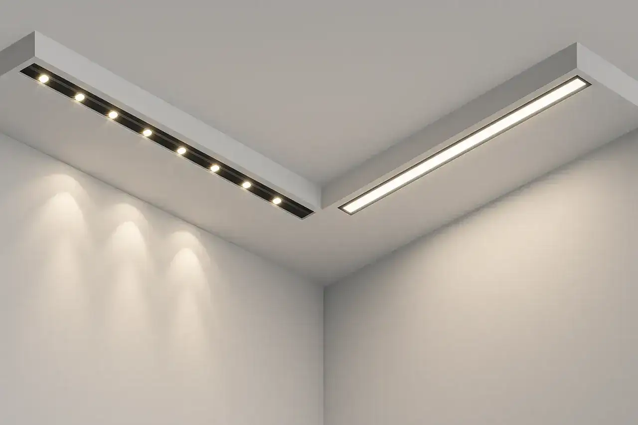 Nowoczesne listwy do led tworzą nastrojowe oświetlenie w rogu pomieszczenia, podkreślając jego architekturę.