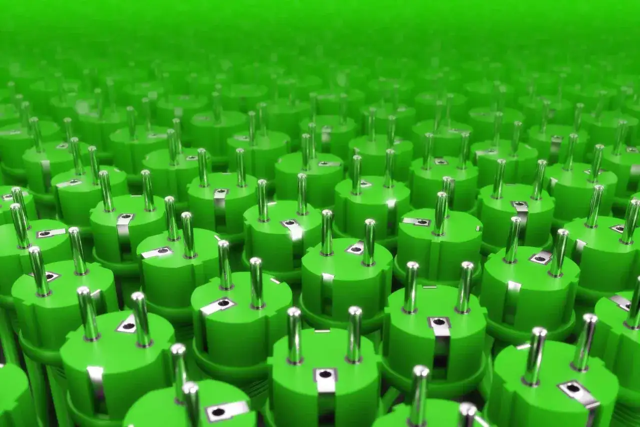 Zielona energia w Polsce: mnóstwo wtyczek symbolizuje produkcję energii elektrycznej w Polsce online.