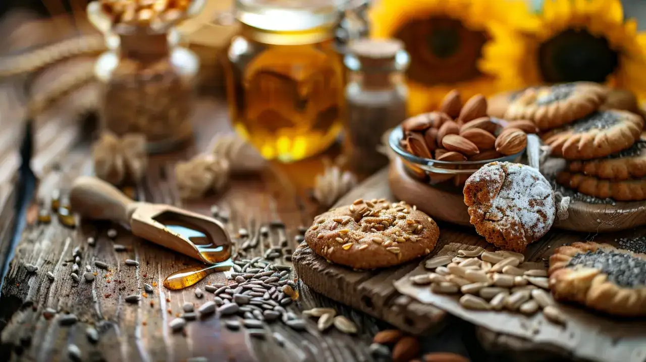 Ciastka z nasionami słonecznika, sezamu i miodem - zdrowe desery