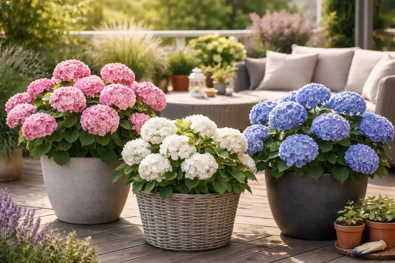 Hortensje w donicach na tarasie: Sekret pięknych kwiatów przez całe lato