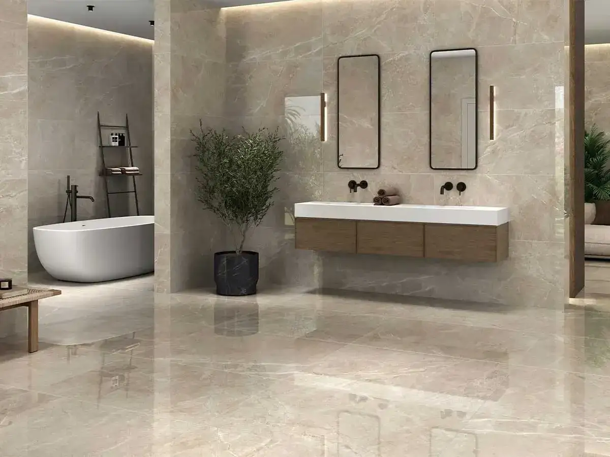 Suelo hidráulico en baños: Gres porcelánico, la clave para un diseño TOP