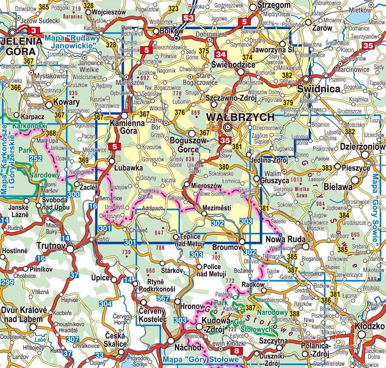 Góry Wałbrzyskie szczyty: Najwyższe punkty i widokowe miejsca na mapie