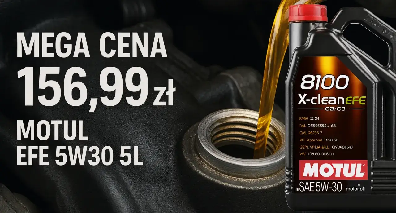 Olej silnikowy Motul 8100 X-cleanEFE 5W30 5L wylewany do silnika.