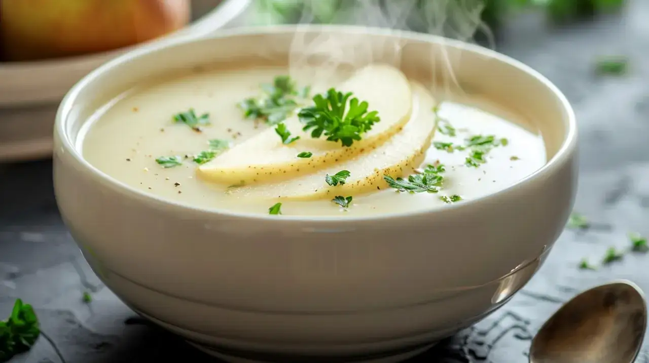 Zupa krem z białych warzyw: selera, pora, ziemniaków i cebuli