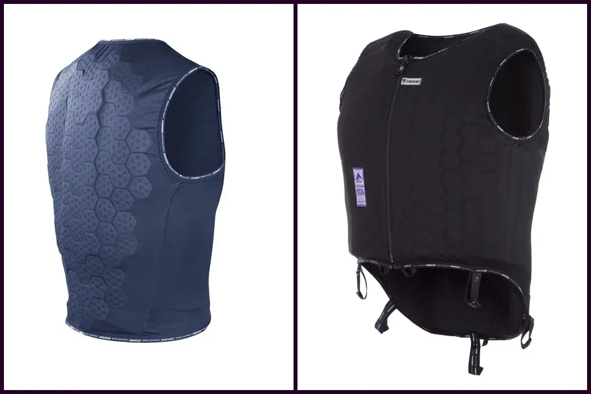 Kamizelki ochronne, niezbędne akcesoria do jazdy konnej dla dzieci, w kolorze granatowym i czarnym, z ochraniaczami.