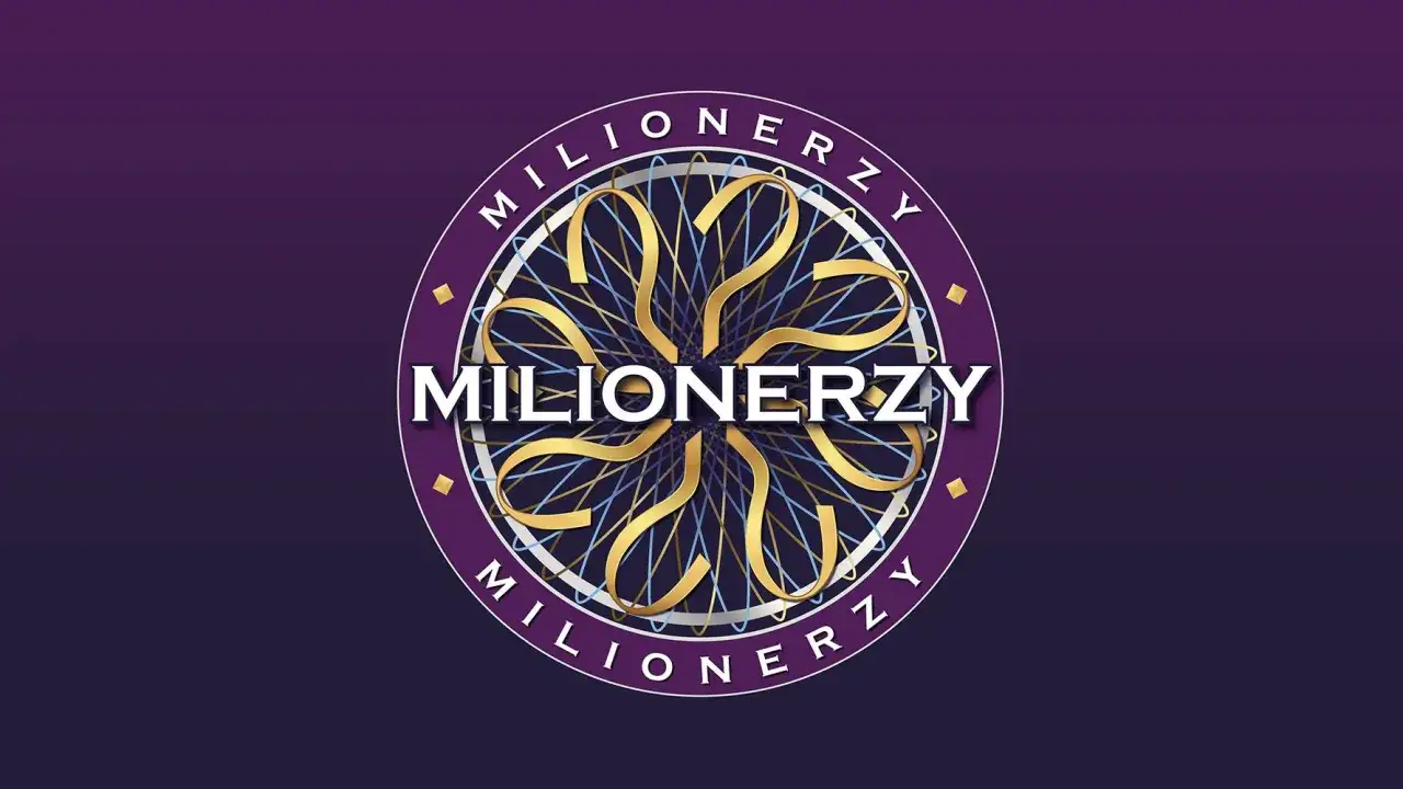 Logo "Milionerzy" z złotymi, stylizowanymi znakami zapytania. Kiedy leci ten program, emocje rosną!