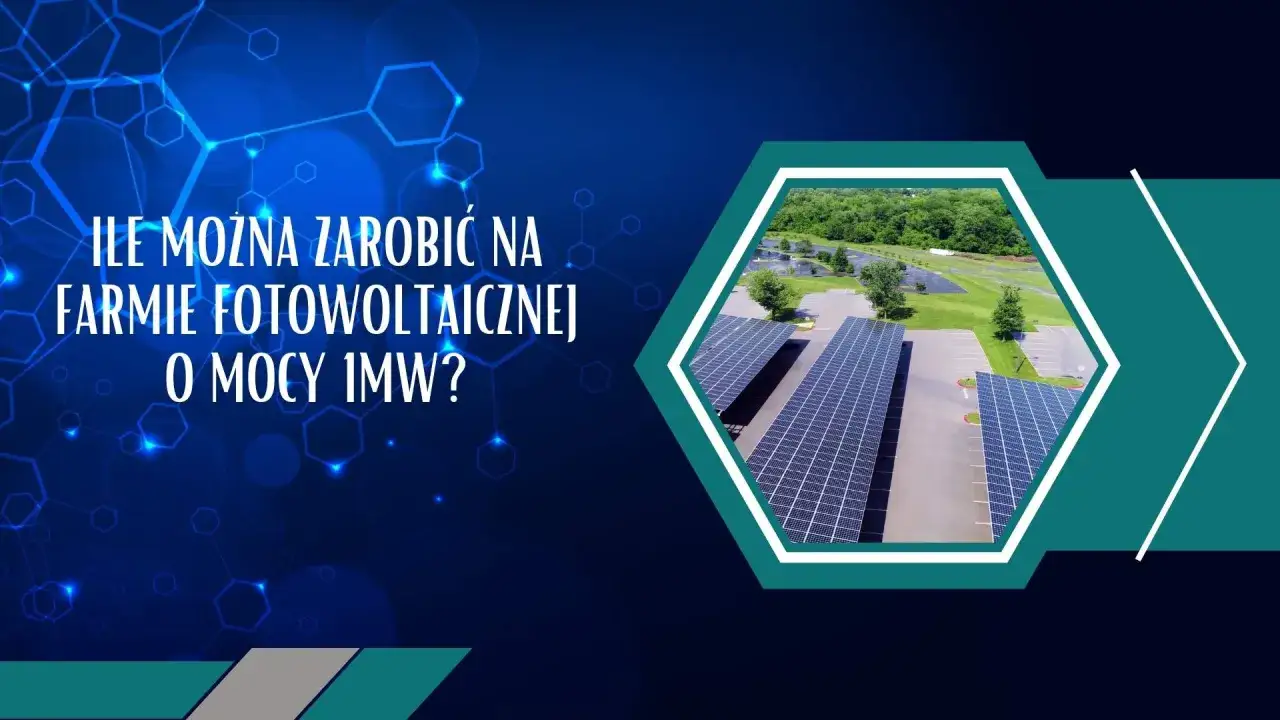 Widok z lotu ptaka na farmę fotowoltaiczną z rzędami paneli słonecznych.