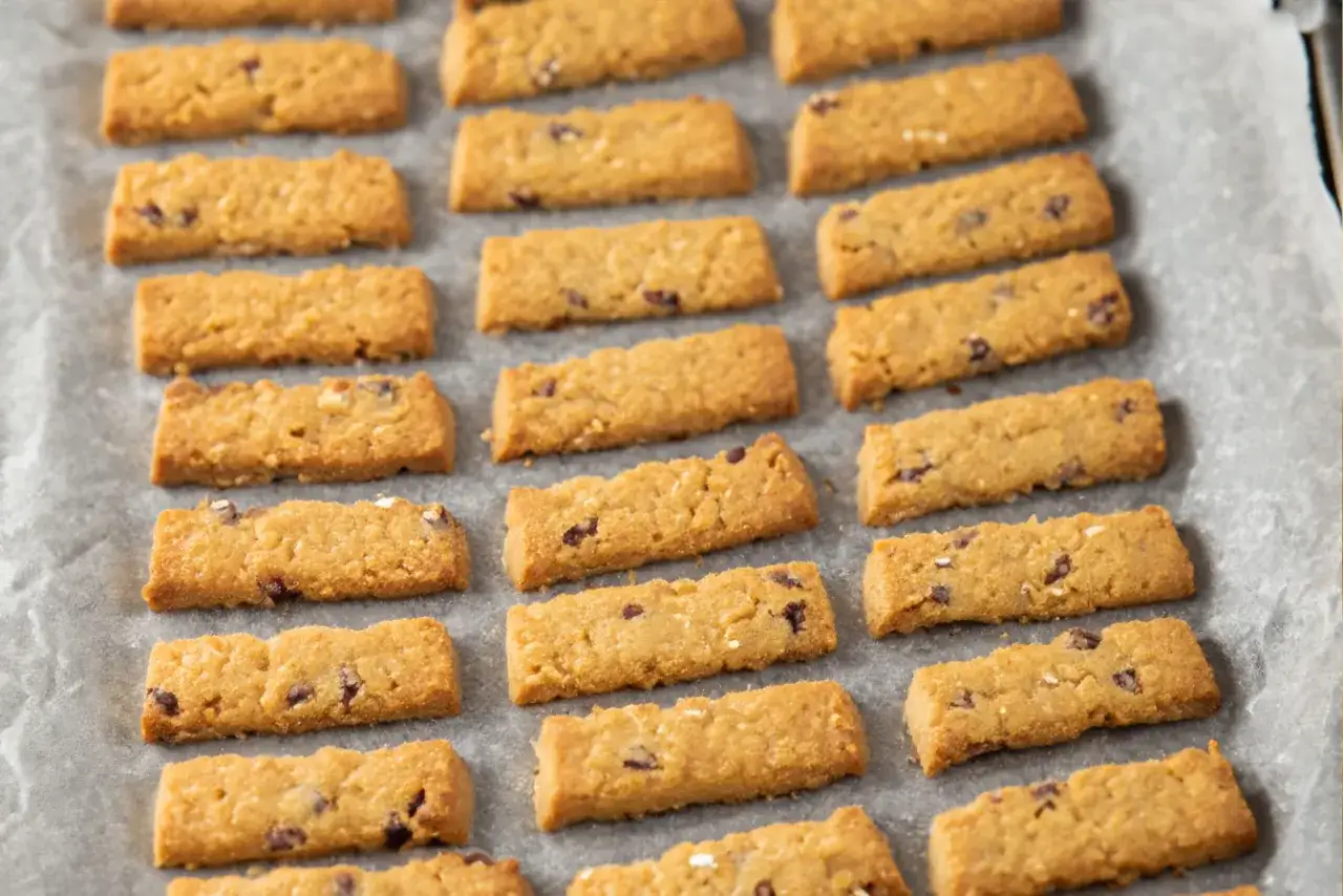 Ciasteczka Belvita na papierze do pieczenia. Czy ciastka Belvita są zdrowe? Te złociste, prostokątne herbatniki z kawałkami czekolady i owoców wyglądają apetycznie.