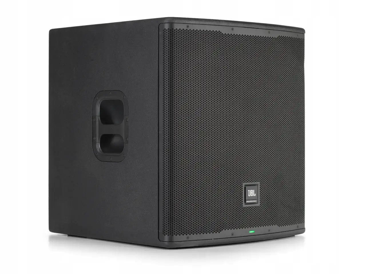 Czarny, profesjonalny jbl subwoofer aktywny estradowy z logo JBL Professional. Idealny do mocnego basu na koncertach.