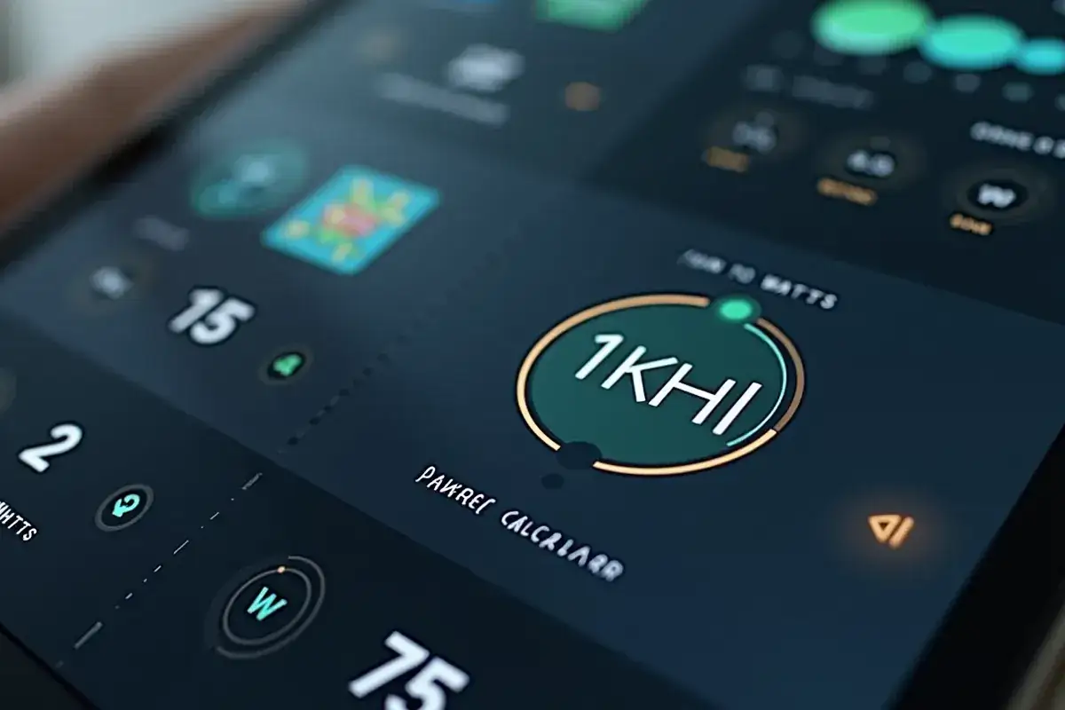 Ekran smartfona z aplikacją pokazującą "1KHI" i inne dane, np. "15", "2", "W".