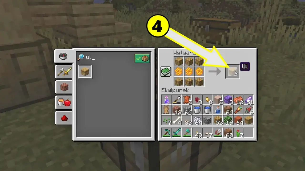 Jak zrobić ul w Minecraft: 6 desek i 3 plastry miodu tworzą ul.