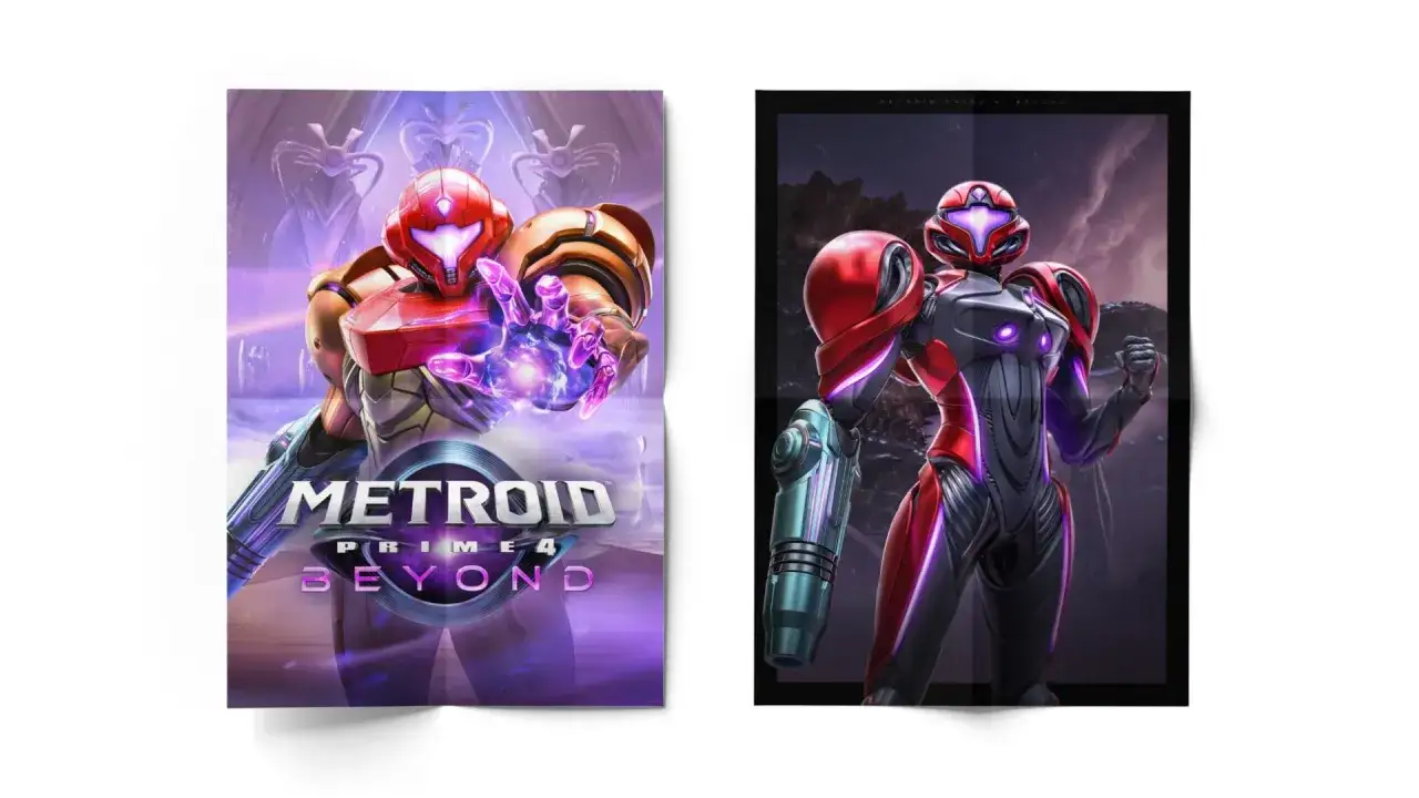 Samus Aran w zbroi w grze Metroid Prime 4: Beyond, gotowa do walki.