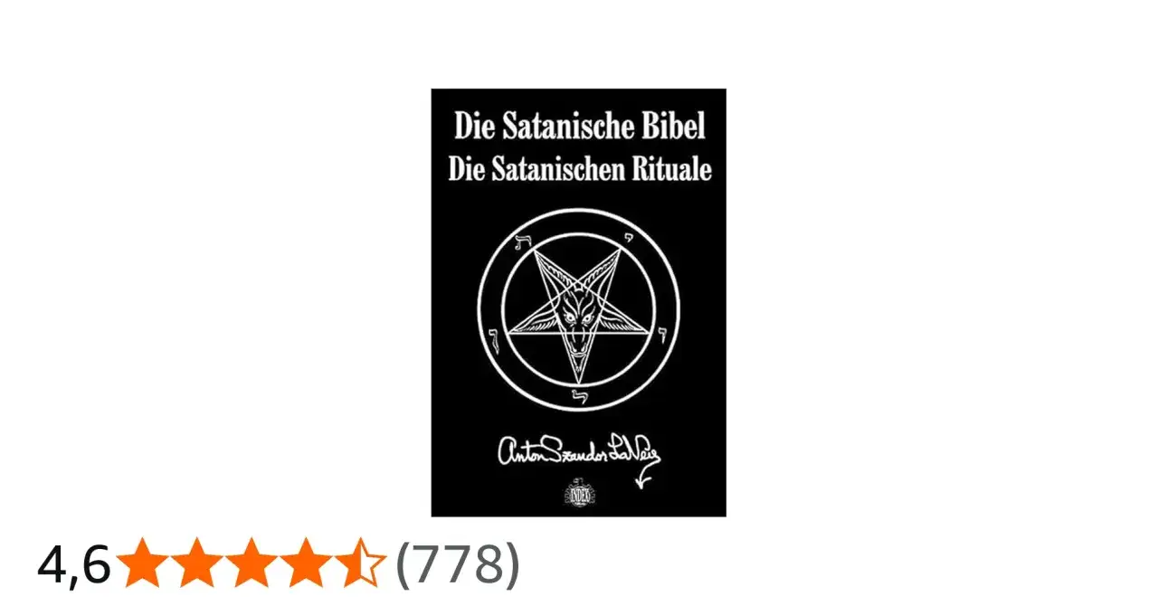 Schwarzes Cover mit Pentagramm und dem Titel "Die Satanische Bibel".