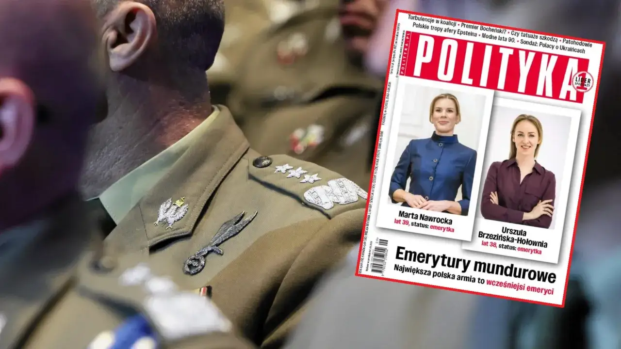 Na okładce "Polityki" pytanie: czy mundurowi płacą ZUS? W tle widać fragment munduru wojskowego.