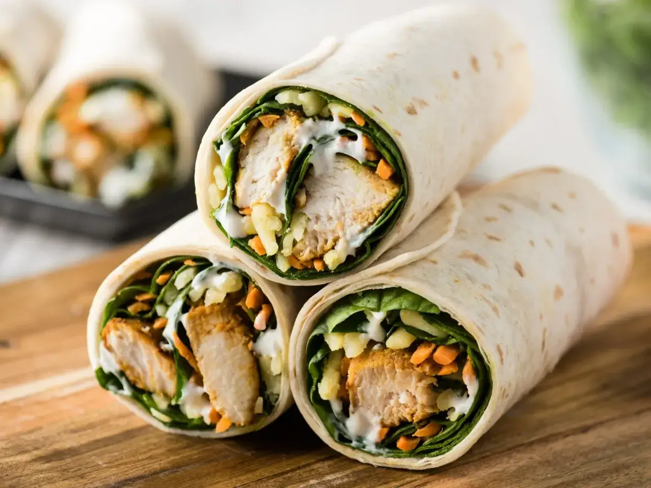 Tortille z kurczakiem, warzywami i kremowym sosem. Idealne na szybki posiłek, z pysznym sosem do tortilli.