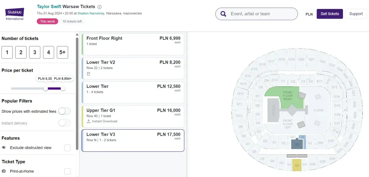Ile kosztuje bilet na koncert Taylor Swift w Warszawie? Ceny zaczynają się od 6 999 PLN za miejsce na płycie.