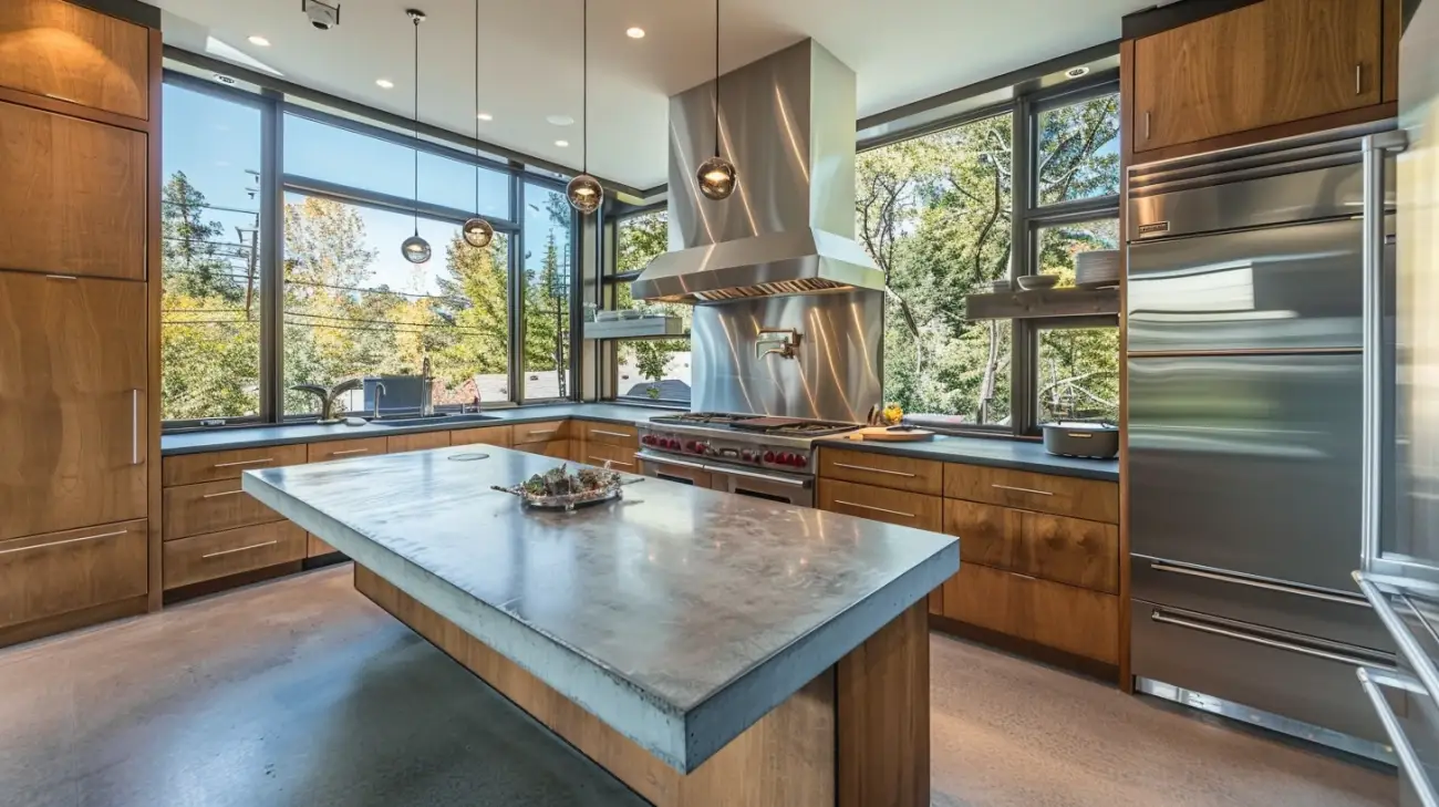 Beton i drewno - pomysł na nowoczesną aranżację kuchni