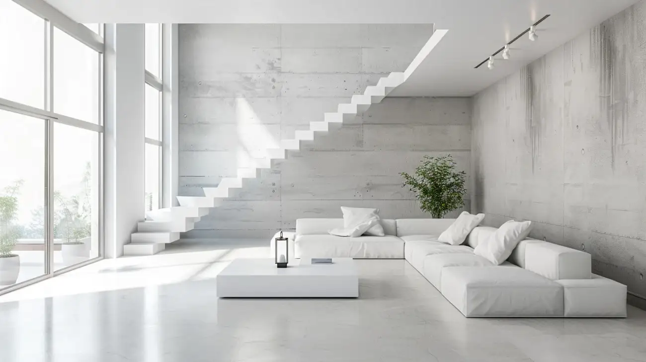 Architektoniczny beton: Wyjątkowy biały beton we wnętrzach nowoczesnych domów