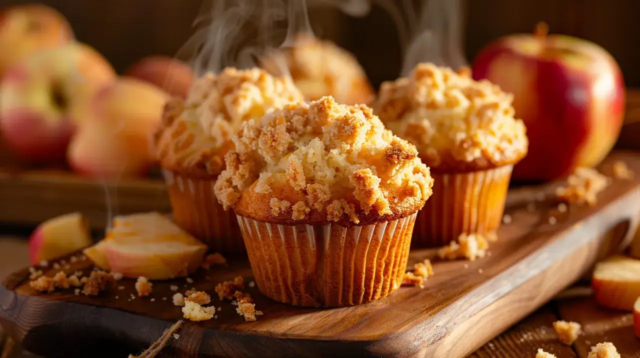Lekkie babeczki z białek z jabłkami i chrupiącą kruszonką - Przepis