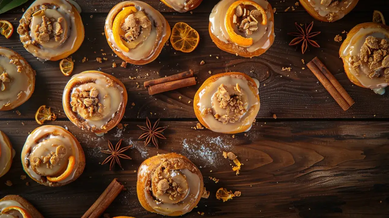 Bułeczki z kruszonką cynamonową, lukrem i kandyzowaną skórką