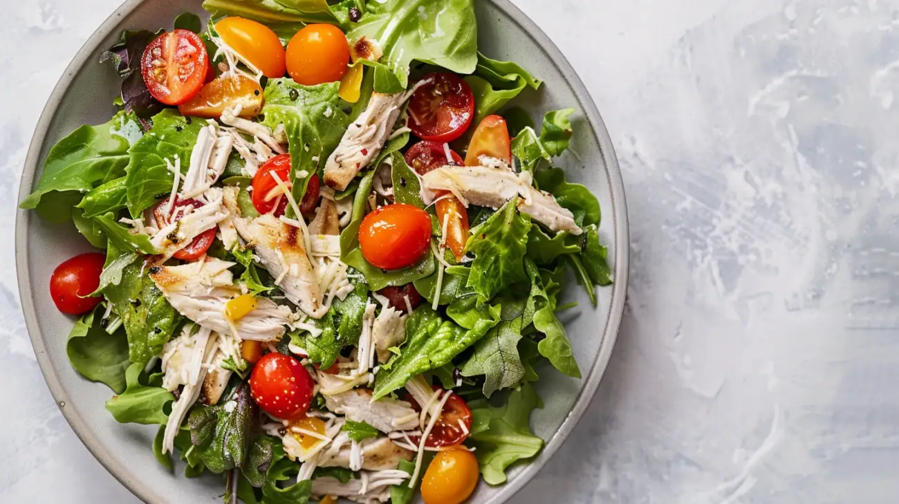 Mix sałat z kurczakiem: Sałatka z sosem czosnkowym z kurczakiem