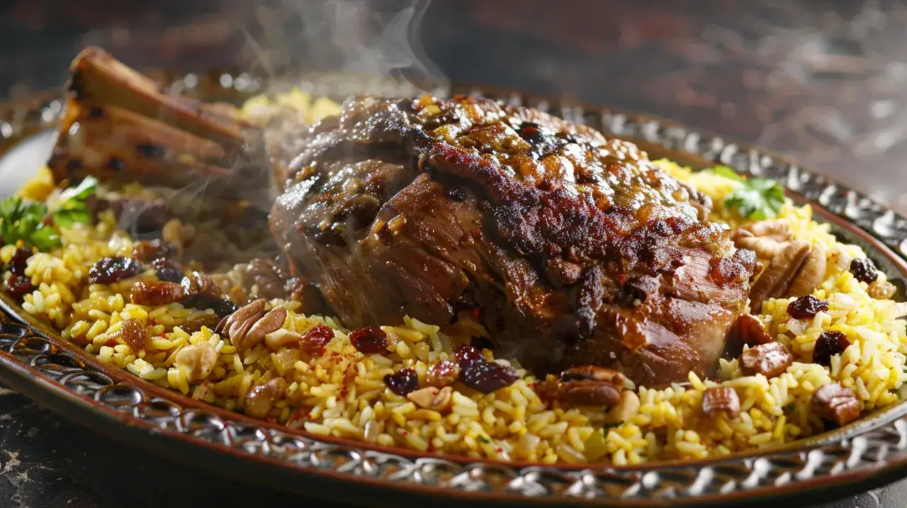 Turecka pieczeń jagnięca z ryżem, rodzynkami i orzechami