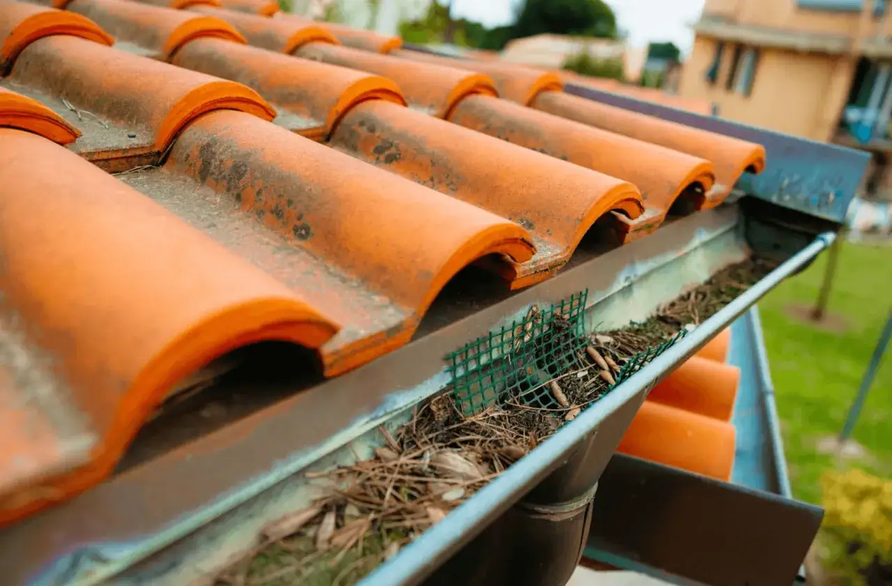 metalowa rynna pełna śmieci