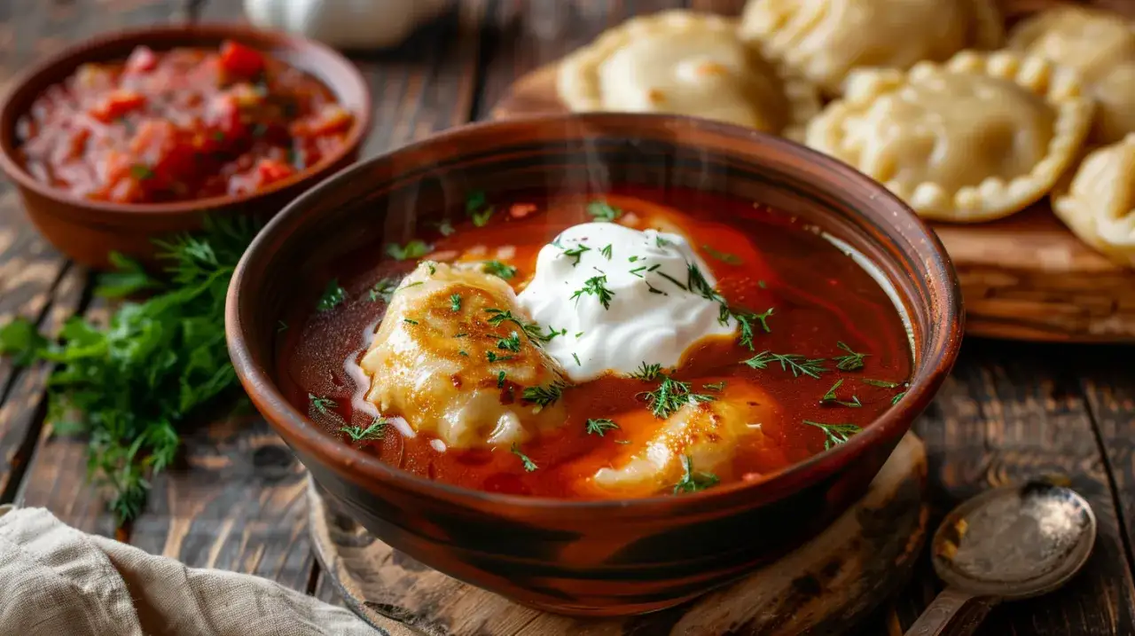 Barszcz ze słodkiej kapusty z kminkiem, śmietaną i ziemniakami