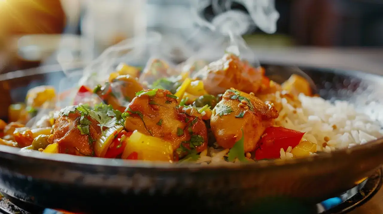 Kurczak z ryżem i warzywami na patelni w 20 minut: obiad dla każdego