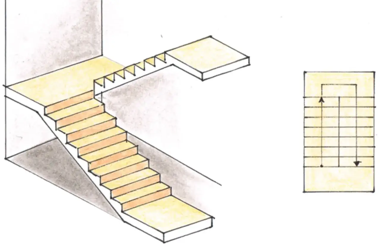 Profesjonalny rysunek schodów dwubiegowych krok po kroku bez błędów