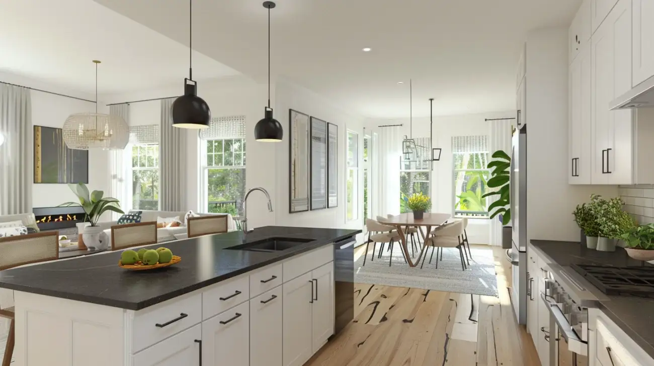 Efektowne połączenie: czarny blat w białej kuchni