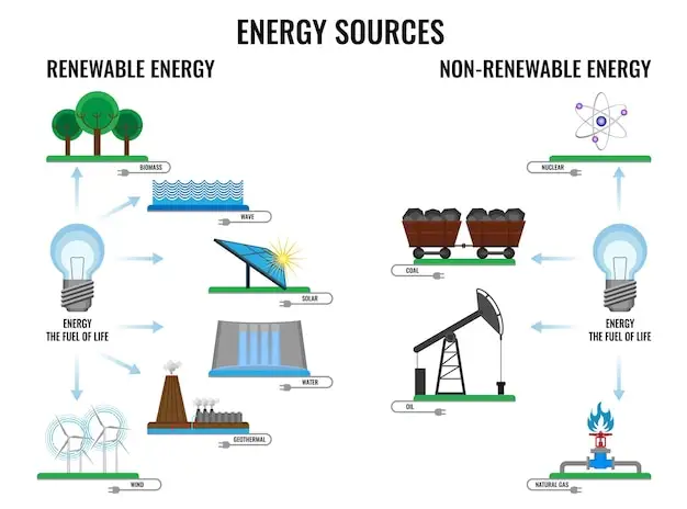 Nieodnawialne źródła energii: przykłady i różnice z odnawialnymi źródłami energii