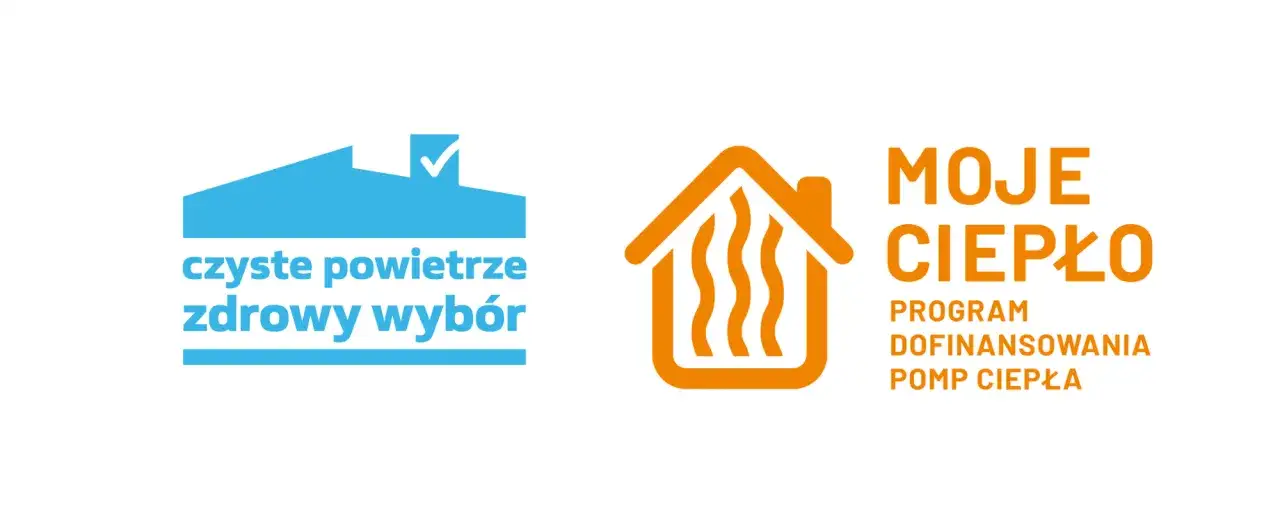Logo "Moje Ciepło" - program dofinansowania pomp ciepła. Czyste powietrze, zdrowy wybór.