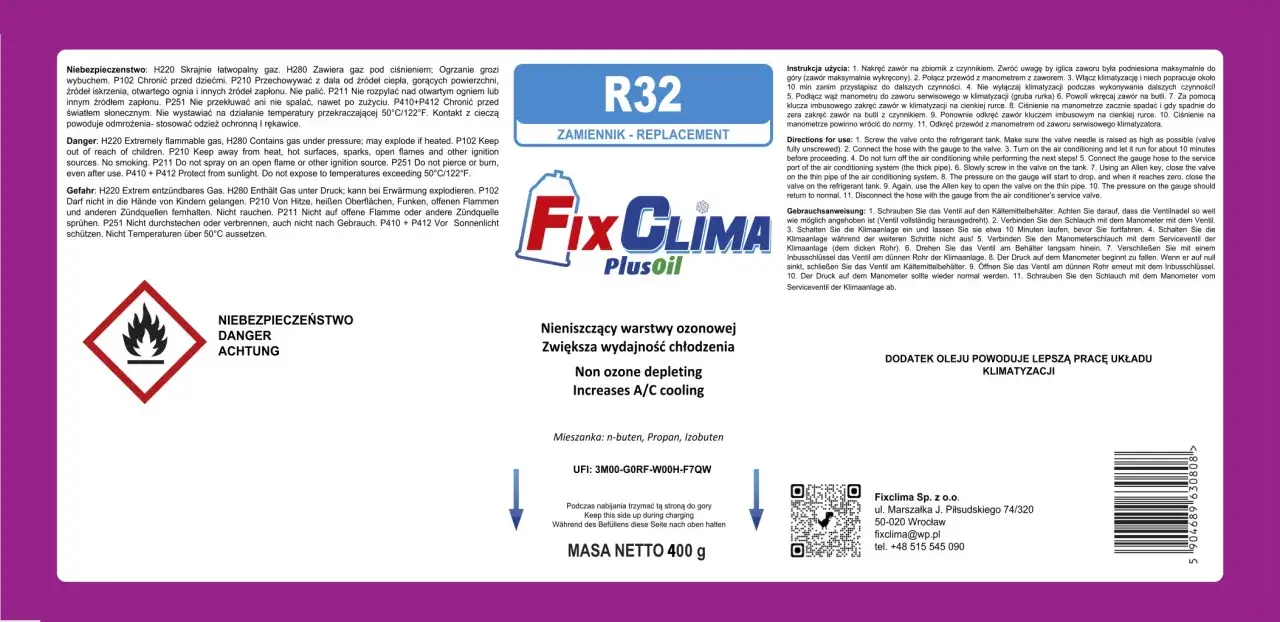 Gaz R32, zamiennik klimatyzacji, nie niszczy warstwy ozonowej, zwiększa wydajność chłodzenia.